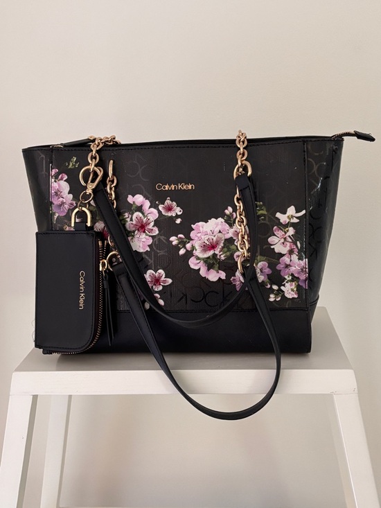 Calvin Klein Handbags - Calvin Klein Handbag with Pink Floral Print and Gold Chains
